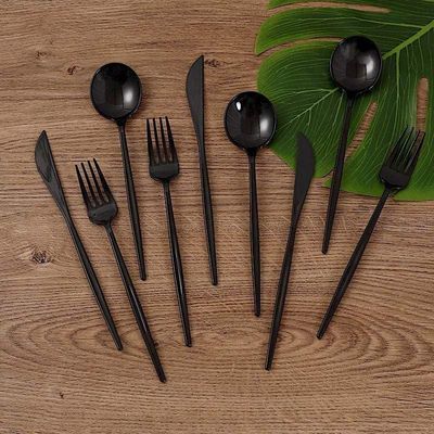 BalsaCircle 24 Black Disposable Premium Plastic Cutlery Spoon Fork and Knife Set - Wedding Party Events Home Decorations Supplies
