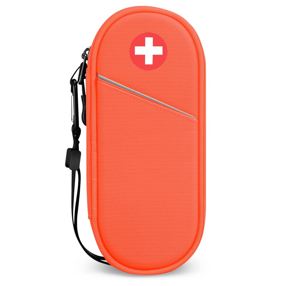 SITHON EpiPen Medical Carrying Case Insulated, Travel Medication Organizer Bag Emergency Medical Pouch Holds 2 EpiPens, Asthma Inhaler, Anti-Histamine, Auvi-Q, Allergy Medicine Essentials, Orange