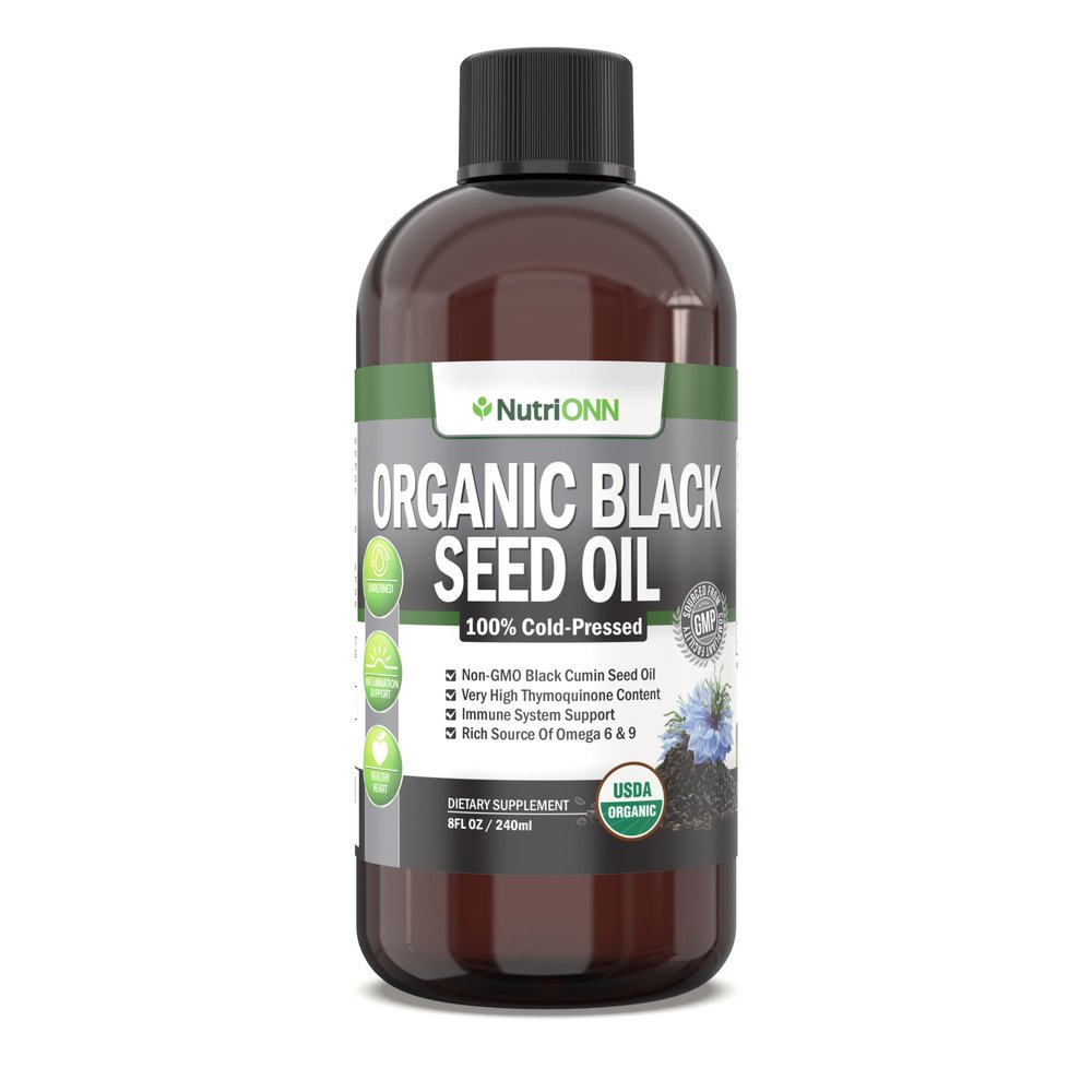 Organic Black Seed Oil - USDA Certified Organic Black Cumin Seed Oil Liquid High Thymoquinone Content Non-GMO and Cold-Pressed Rich Source of Omega-6 & Omega-9 Fatty Acids - 8 Oz