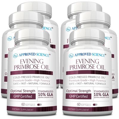 Approved Science Evening Primrose Oil - Maximum Strength - Cold Pressed - 10% GLA - Hormonal Balance, Skin and Heart Health - 6 Month Supply - All Natural