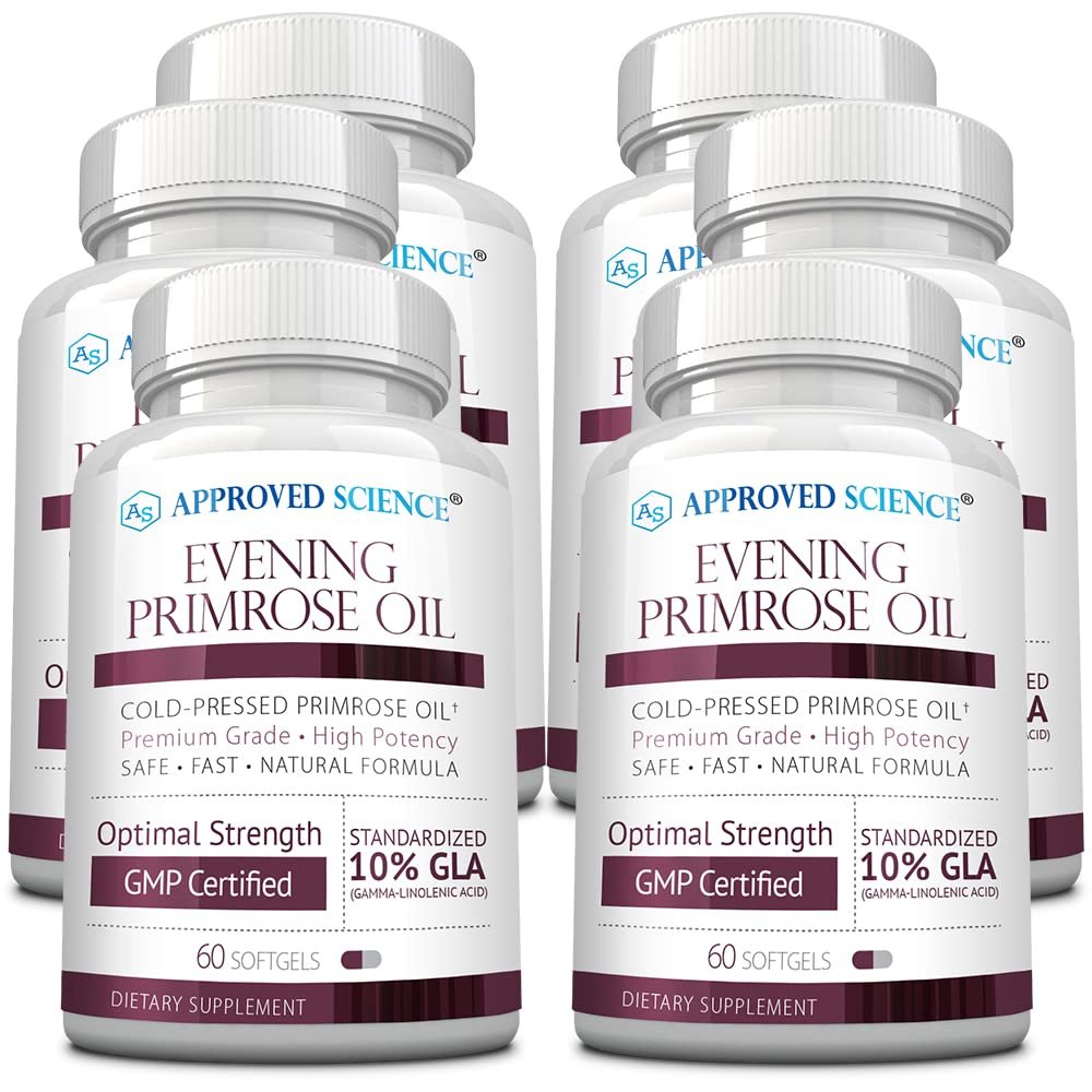 Approved Science Evening Primrose Oil - Maximum Strength - Cold Pressed - 10% GLA - Hormonal Balance, Skin and Heart Health - 6 Month Supply - All Natural