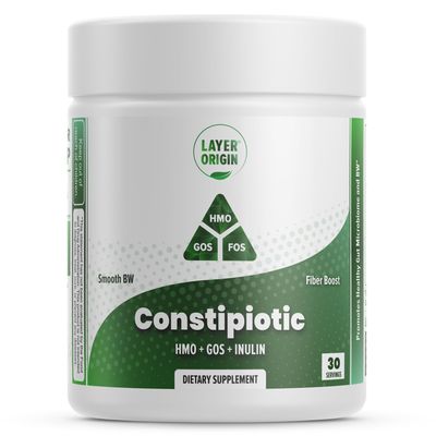 Layer Origin Constipiotic Prebiotic Fiber to Ease Bowel Movement and Support Regularity - 4.4 g Per Serving - HMO 2'FL, GOS, Inulin FOS - 30-Day Supply - Unflavored, No Taste, Dissolve Easily