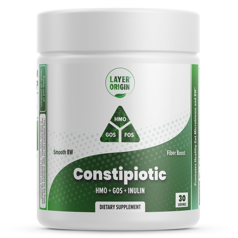 Layer Origin Constipiotic Prebiotic Fiber to Ease Bowel Movement and Support Regularity - 4.4 g Per Serving - HMO 2'FL, GOS, Inulin FOS - 30-Day Supply - Unflavored, No Taste, Dissolve Easily
