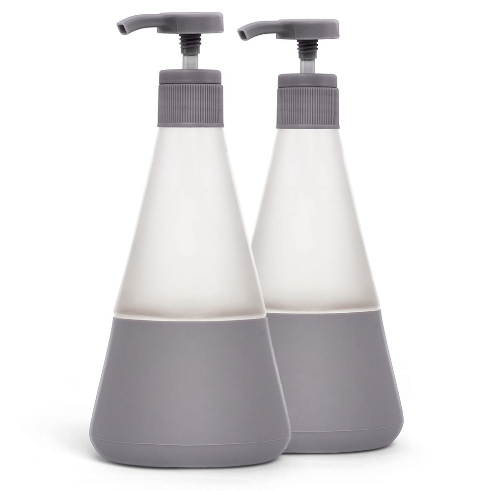 Cleancult Dish Soap Dispenser (15oz, 2 Pack) - Refillable Glass Soap Dispenser with Pump - Shatter Resistant Dish Soap Dispenser for Kitchen Sink - Non Slip Silicone Sleeve - Charcoal