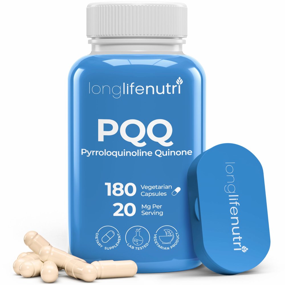 LongLifeNutri PQQ 20mg - 180 Vegetarian Capsules, Pyrroloquinoline Quinone, 6-Month Supply, Supplement for Daily Energy & Mental Performance, GMP Certified, Made in USA