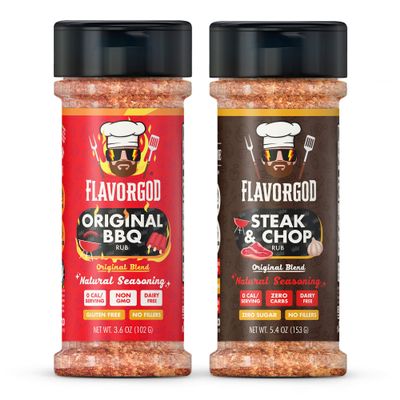 Barbeque Rubs Combo Pack of 2, Dry Rub Gift Set - Original BBQ, and Steak & Chop - Premium All Natural & Healthy Spice Blend - Flavor God Seasonings