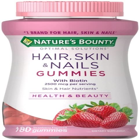 Nature's Bounty Optimal Solutions, Hair, Skin & Nails Gummies with Biotin 2500 mcg per serving, Health & Beauty, Strawberry Flavored - 180 Count