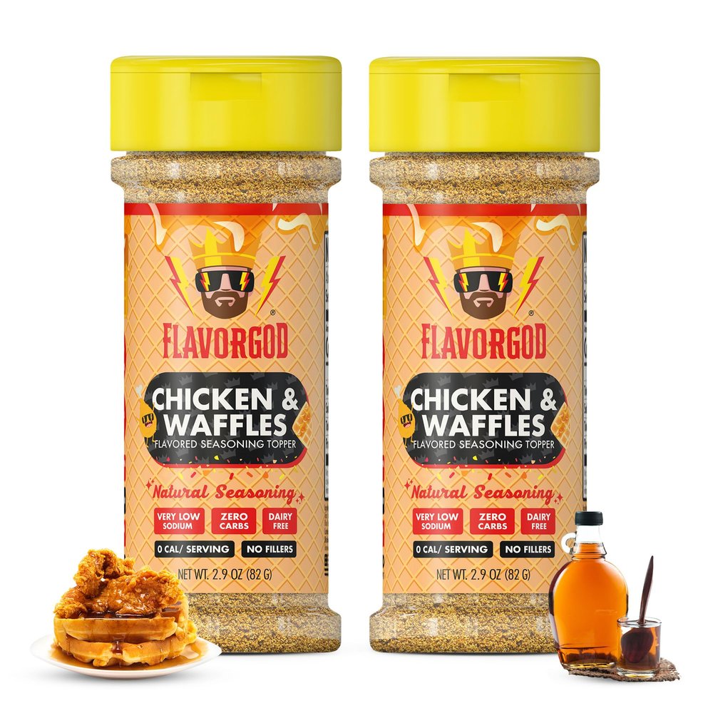 Chicken & Waffles Seasoning Topper Mix, 2 Bottles by Flavor God - Premium All Natural & Healthy Spice Blend for Chicken, Pasta & Vegetables - Kosher, Low Sodium Great Flavor Spices and Seasoning Gift