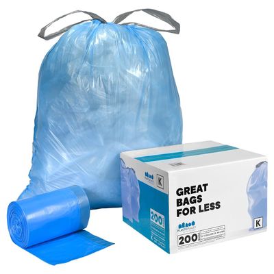 Plasticplace Custom Fit Trash Bags, Compatible with simplehuman Code K (100 Count) Tinted Blue Drawstring Garbage Liners 10 Gallon / 38 Liters, 24" x 28"