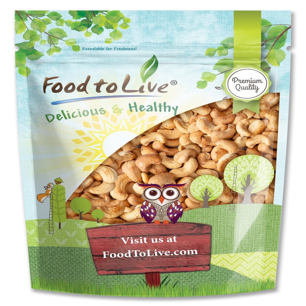 Food to Live Dry Roasted Whole Cashews, 8 Ounces Unsalted, Oven Roasted Nuts, No Oil Added, Kosher, Vegan, Bulk. Crunchy Texture. Good Source of Protein and Fats
