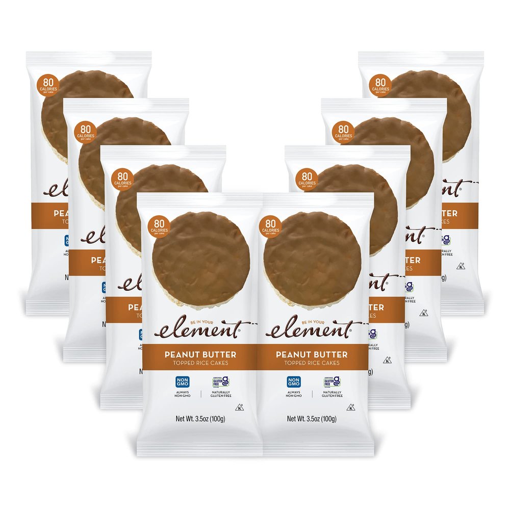 Element Snacks - Peanut Butter Rice Cakes (Pack of 8), All-Natural Rice, Healthy Snacks for Kids or Adults, Non GMO, Certified Gluten-Free and Kosher