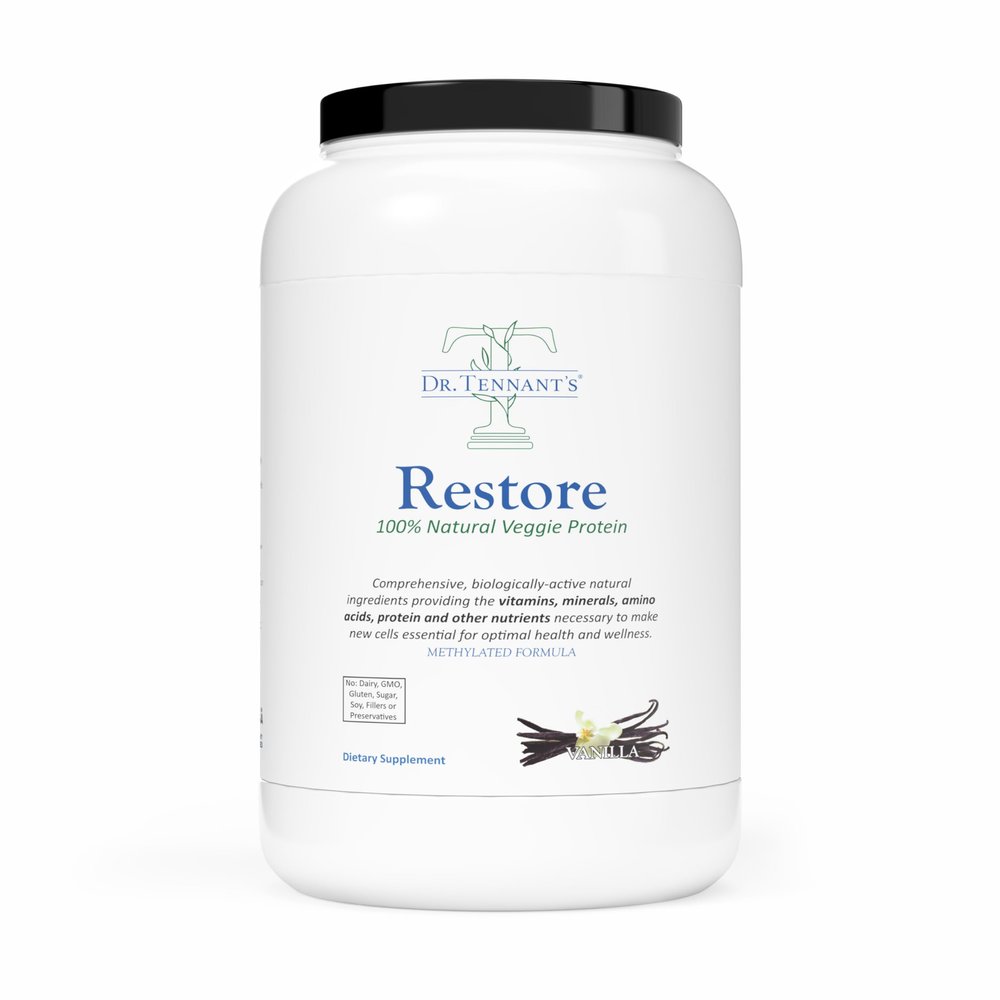 Dr. Tennant's Restore Vanilla Veggie Protein | Premium Plant-Based Protein - 100% Natural and Omega 3 Fusion, Including Pea Protein Isolate - Low Carb, Keto, Dairy Free - 30 Day Supply