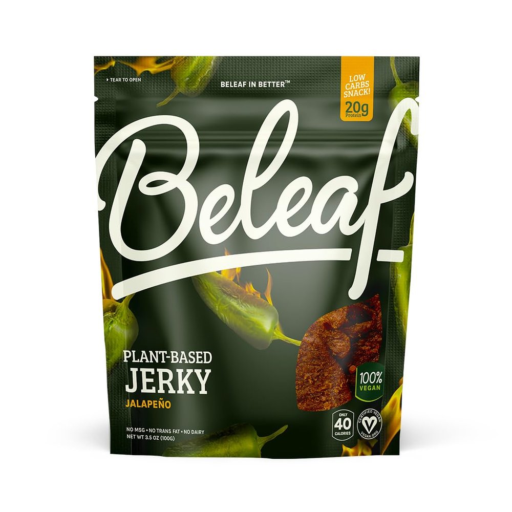 Beleaf Jalapeo Plant-Based Jerky: High-Protein Snack  Healthy and Flavorful Vegan Jerky for On-the-Go Energy  Tasty Meatless, Vegetarian Meat Alternative (1 Pack)