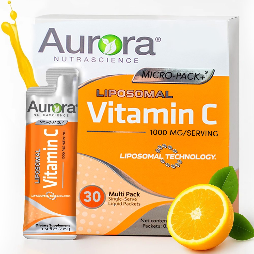 Aurora Nutrascience Liposomal Vitamin C 1,000mg High Absorption Immune Support Supplement for Active Lifestyles, Oral Liquid Antioxidant, Gluten-Free, Non-GMO, 30 Single Serve Travel Packets