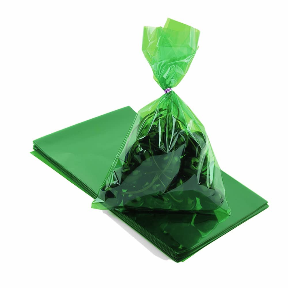 CC wonderland zone Green Cellophane Treat Bags - 50 Pack Gift Cello Plastic Bags with Ties,for Candy Cookie Goodie Party Favors,6x9 inch