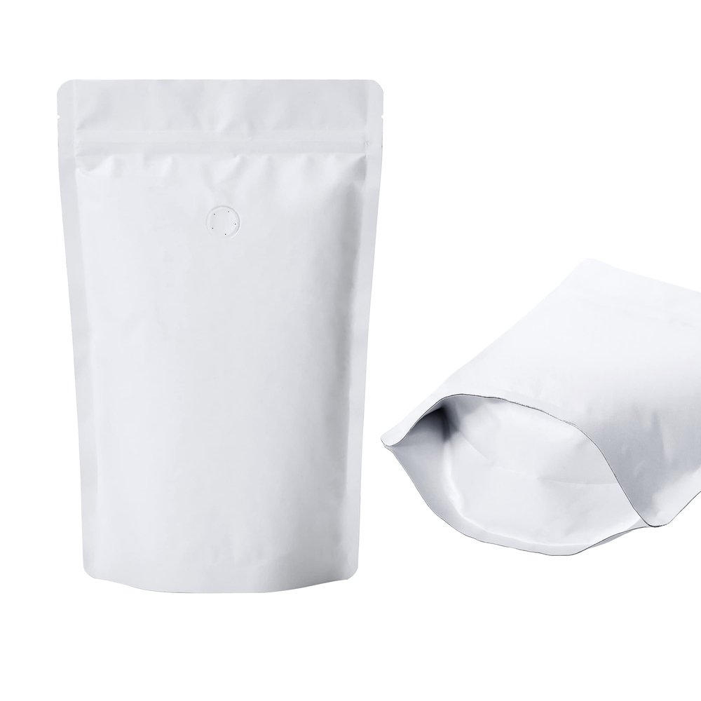 12 Ounce 50 Pieces White Kraft Coffee Bags with Ziplock - High Barrier Natural Kraft Paper Stand up Coffee Pouches with One Way Degassing Valve & Zipper (50, 12oz/0.75lb/340gram)