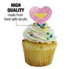 GRAPHICS & MORE Wonder Woman 80th Logo Pattern Heart Love Cupcake Picks Toppers Decoration Set of 6 view 3