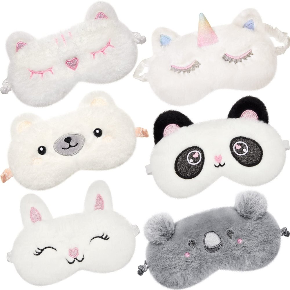 Geyoga 6 Pcs Sleep Mask Cute Unicorn Bunny Cat Sleeping Eye Cover Funny Soft Plush Blindfold Animal Shade Eyeshade Eye Covers for Women Adult Travel Nap Night Sleeping