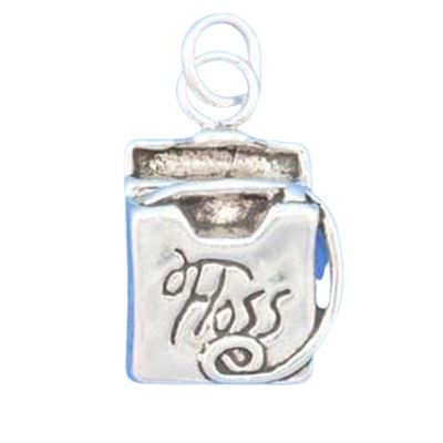 Dental Floss Dentist 3D 925 Solid Sterling Silver Charm MADE IN USA Jewelry Making For You