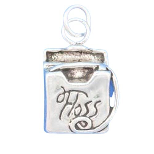 Dental Floss Dentist 3D 925 Solid Sterling Silver Charm MADE IN USA Jewelry Making For You