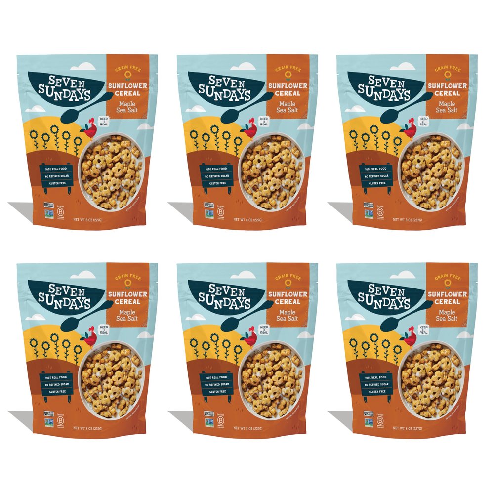 Seven Sundays Sunflower Cereal, Maple Sea Salt, 8 Oz Bag (Pack of 6), Grain & Gluten Free, 5g Upcycled Protein, 0g Refined Sugar, Salty Sweet Snack
