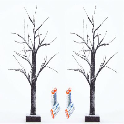 JUNELILY LED Snow Bonsai Tree Light 15 Inch Tabletop Lamp with 24 Lights for Christmas Holiday Party Wedding Anniversary (2X Tree & 8PC AA Batts)