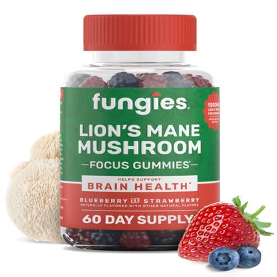 Fungies Lion's Mane Mushroom Gummies, Mixed Blueberry & Strawberry Flavor - Mushroom Supplement Gummy for Adults & Children Supports Brain Health, Cognitive Function, Focus, Memory & Mood, 60 Servings