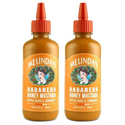 Melindas Habanero Honey Mustard - Habanero Hot Sauce with Fresh Peppers, Real Mustard - Gluten Free, Keto Hot Sauce - 12 oz, 2 Pack
