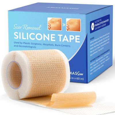 Aroamas Scar Silicone Scar Sheets  Silicone Scar Tape  1.6"x60" for Softening and Flattening Scars, C-Section, Keloid, Surgery  Reusable & Washable  Painless Removal  3-4 Month Supply