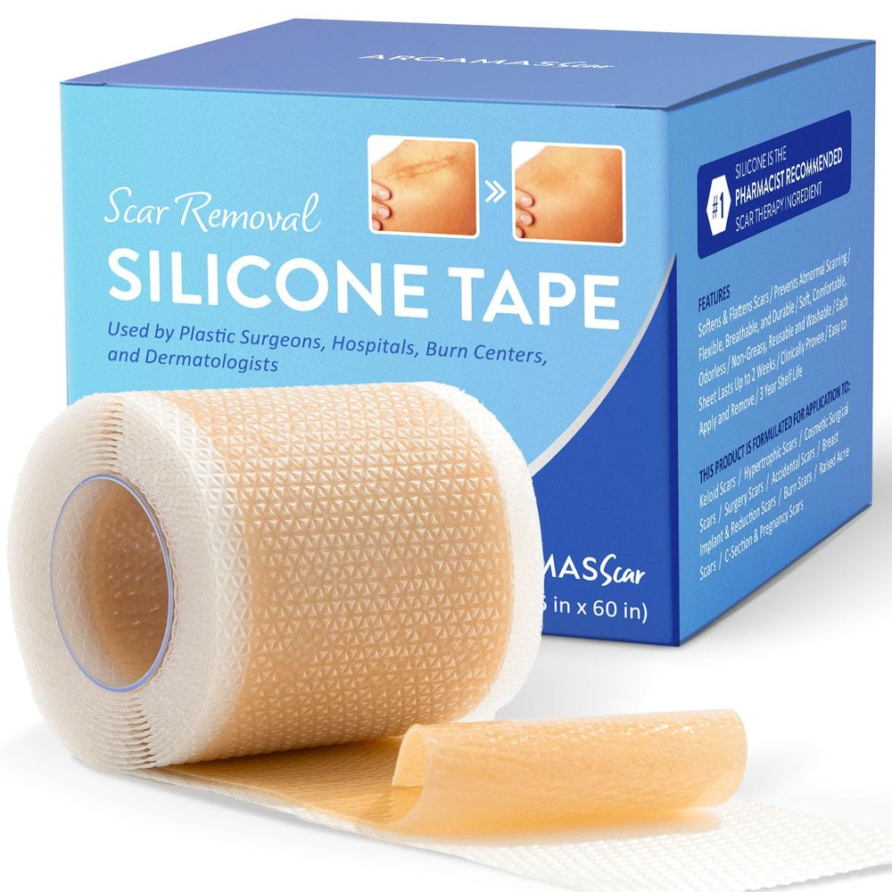 Aroamas Scar Silicone Scar Sheets  Silicone Scar Tape  1.6"x60" for Softening and Flattening Scars, C-Section, Keloid, Surgery  Reusable & Washable  Painless Removal  3-4 Month Supply