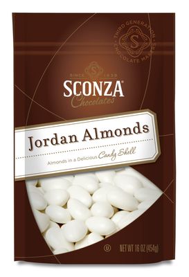 Sconza Jordan Almonds | White Candy Coated California Almonds | Wedding, Bridal and Baby Shower Snack | Made in the USA | Pack of 1 (16 Ounce)