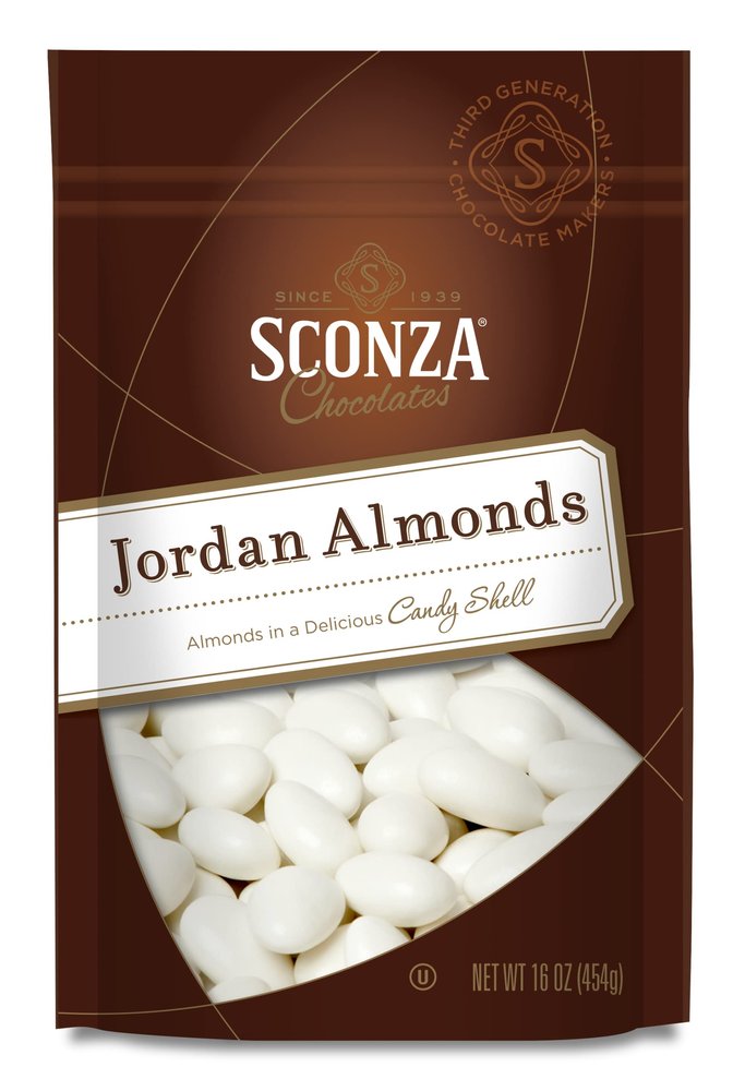 Sconza Jordan Almonds | White Candy Coated California Almonds | Wedding, Bridal and Baby Shower Snack | Made in the USA | Pack of 1 (16 Ounce)