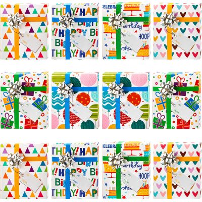 12 Pieces Gift Card Box Happy Birthday Present Greeting Card Holder Birthday Gifts Keeper with 12 Pieces Wrapping Bows Mini Favor Boxes for Holiday Party