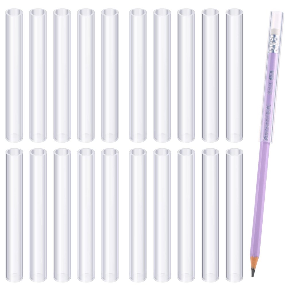 Pajean 20 Pieces Kids Chewable Clear Pencil Toppers for Sensory Pencil Toppers Silicone Chewy Sensory Oral Motor Chew Aid for Anxiety or Autism, ADHD, Integration Issue