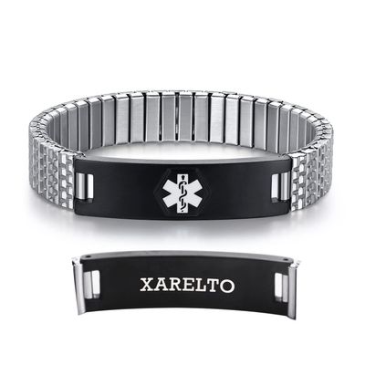 AOAMID Stretch Medical Alert Bracelets for Men Stainless Steel medical Bracelets for women with Free engraving-(xarelto-silver-black-8.5 in)