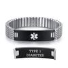 AOAMID Stretch Medical Alert Bracelets for Men Stainless Steel medical Bracelets for women with Free engraving-(type 1 diabetes-silver-black-7.75 in) view 1