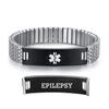 AOAMID Stretch Medical Alert Bracelets for Men Stainless Steel medical Bracelets for women with Free engraving-(epilepsy-silver-black-8.5 in) view 1