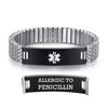 AOAMID Stretch Medical Alert Bracelets for Men Stainless Steel medical Bracelets for women with Free engraving-(allergy to penicillin-silver-black-7.75 in) view 1