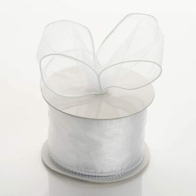2.5 inch Wide x 10 Yards Wired Sheer Organza (SRBd) Ribbon - Wedding Favors Bows (White)