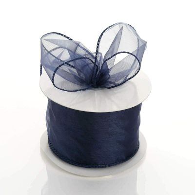 2.5 inch Wide x 10 Yards Wired Sheer Organza (SRBd) Ribbon - Wedding Favors Bows (Navy Blue)
