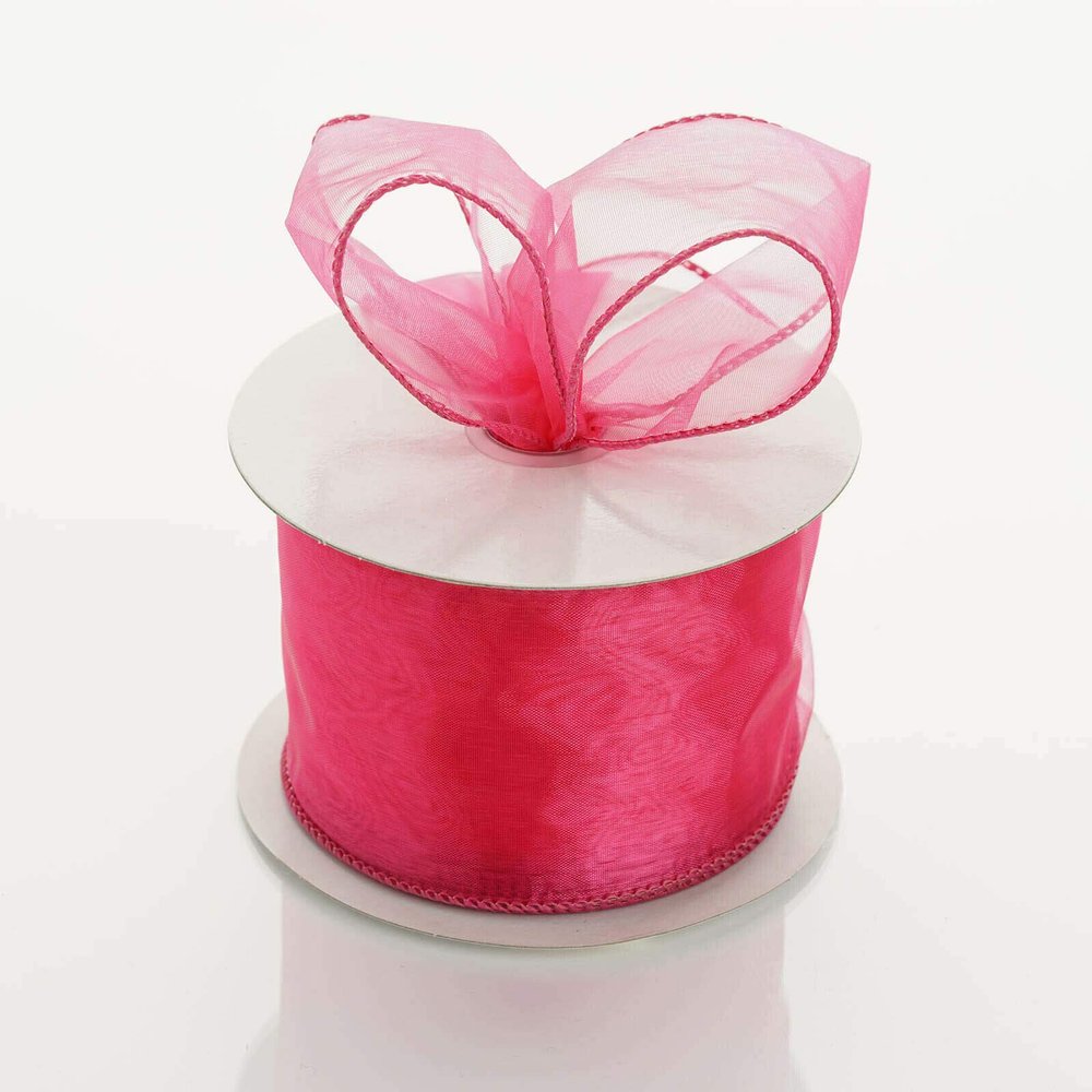 2.5 inch Wide x 10 Yards Wired Sheer Organza (SRBd) Ribbon - Wedding Favors Bows (Fuchsia)