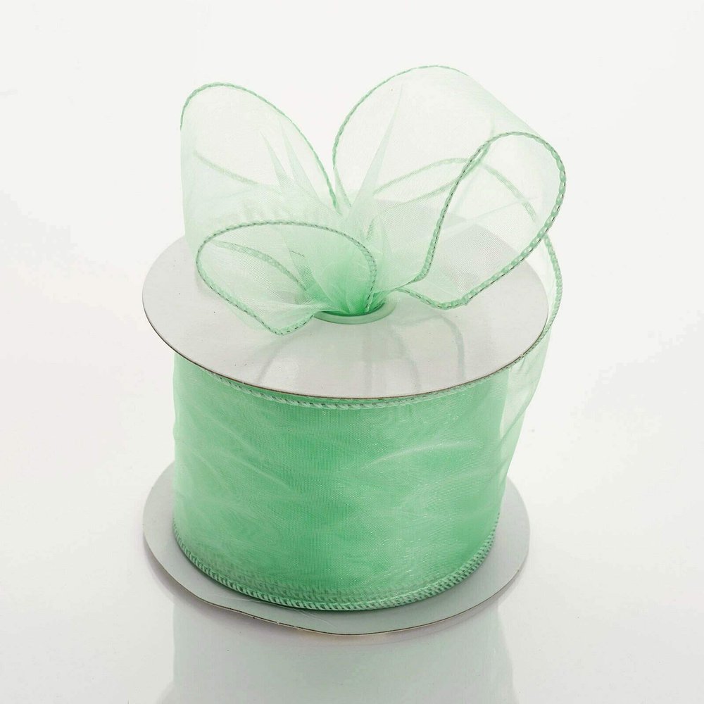2.5 inch Wide x 10 Yards Wired Sheer Organza (SRBd) Ribbon - Wedding Favors Bows (Mint Green)