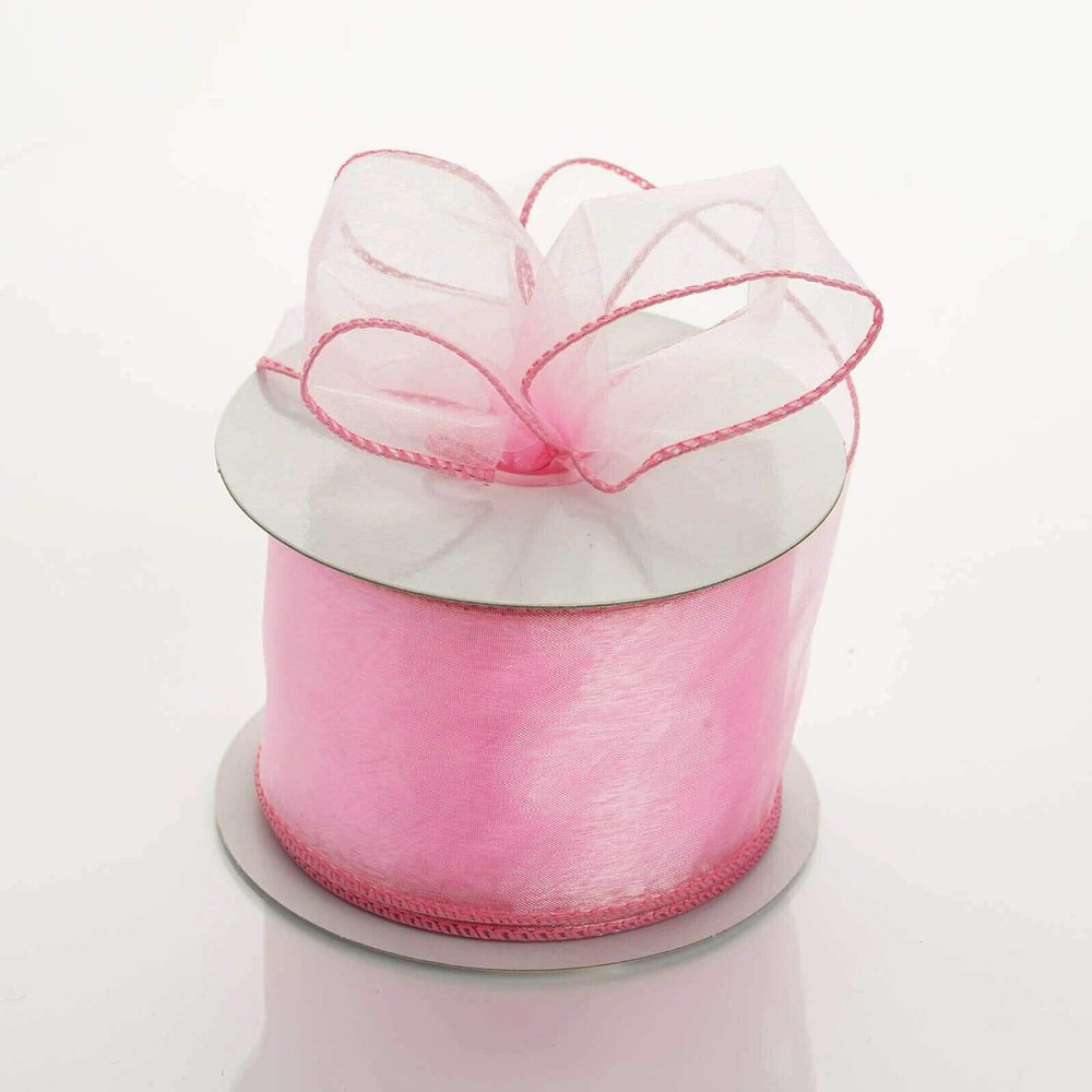 2.5 inch Wide x 10 Yards Wired Sheer Organza (SRBd) Ribbon - Wedding Favors Bows (Pink)