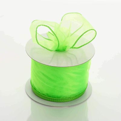 2.5 inch Wide x 10 Yards Wired Sheer Organza (SRBd) Ribbon - Wedding Favors Bows (Apple Green)