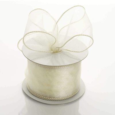 2.5 inch Wide x 10 Yards Wired Sheer Organza (SRBd) Ribbon - Wedding Favors Bows (Ivory)
