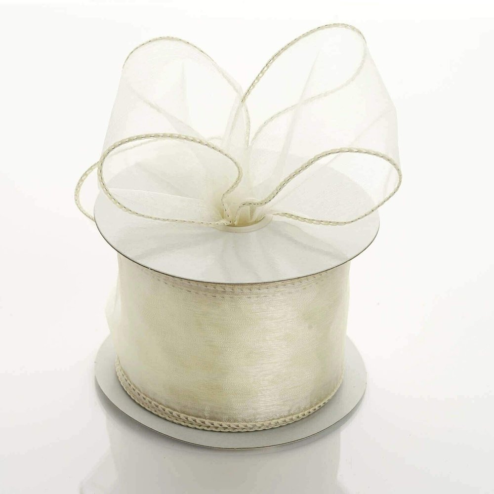 2.5 inch Wide x 10 Yards Wired Sheer Organza (SRBd) Ribbon - Wedding Favors Bows (Ivory)