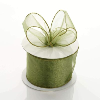 2.5 inch Wide x 10 Yards Wired Sheer Organza (SRBd) Ribbon - Wedding Favors Bows (Willow Green)