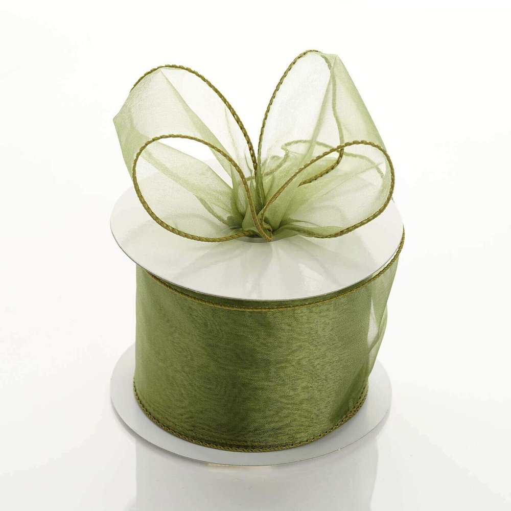 2.5 inch Wide x 10 Yards Wired Sheer Organza (SRBd) Ribbon - Wedding Favors Bows (Willow Green)