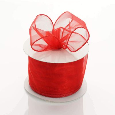 2.5 inch Wide x 10 Yards Wired Sheer Organza (SRBd) Ribbon - Wedding Favors Bows (RED)