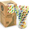 [200 Pack] Chunspak 7.75 Inch Giant Colorful Striped Paper Drinking Straws 0.31"/ 8mm Wide, for Smoothies, Milkshakes, Regular Drinks - Biodegradable